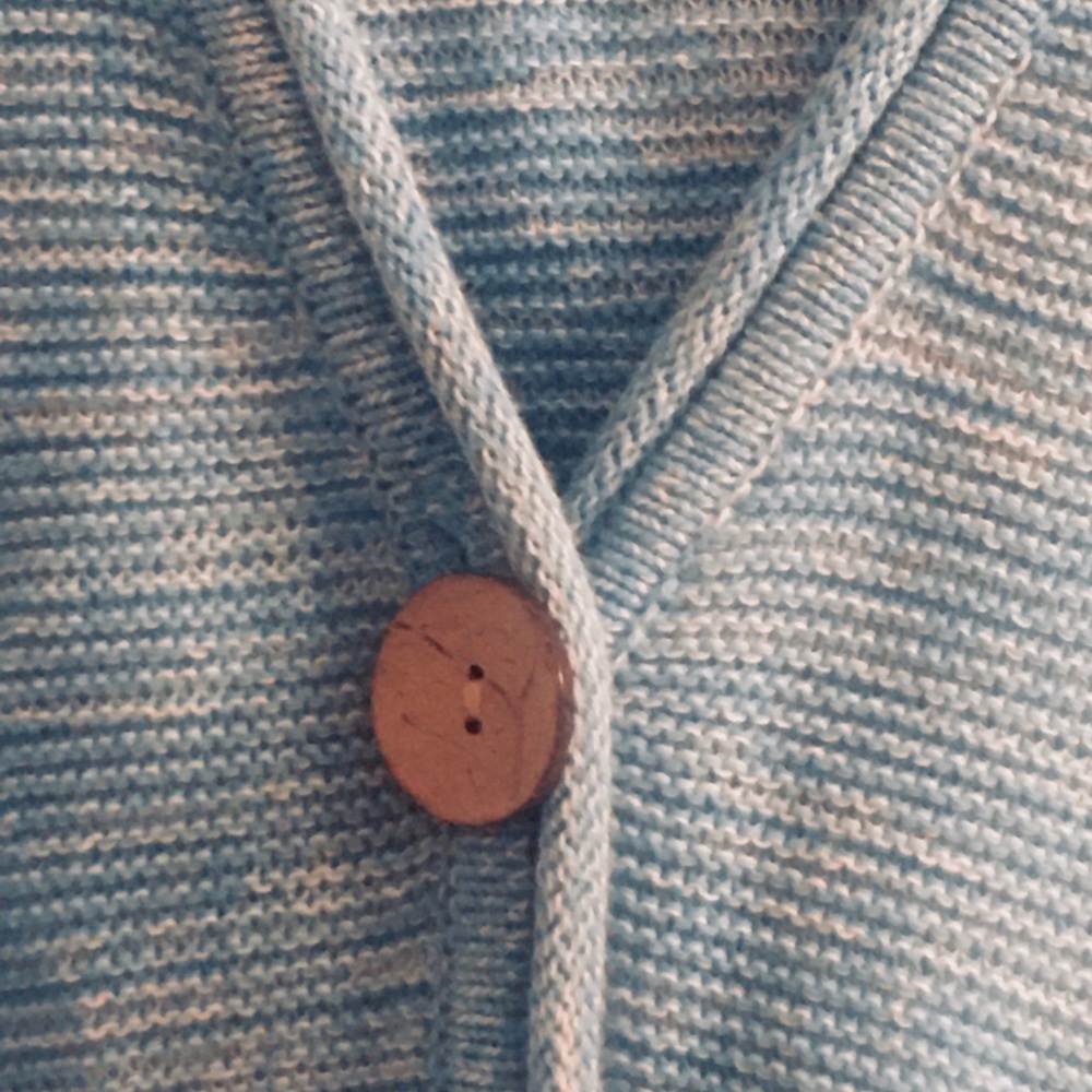 Cardigan Sweater 3X Teal Knit Open Long 1-Button Rolled Trim V-Neck Cottagecore - Picture 5 of 14